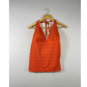 Mossimo Tankini Top Women‎ XL Orange Crochet Halter Geometric Boho Swimwear